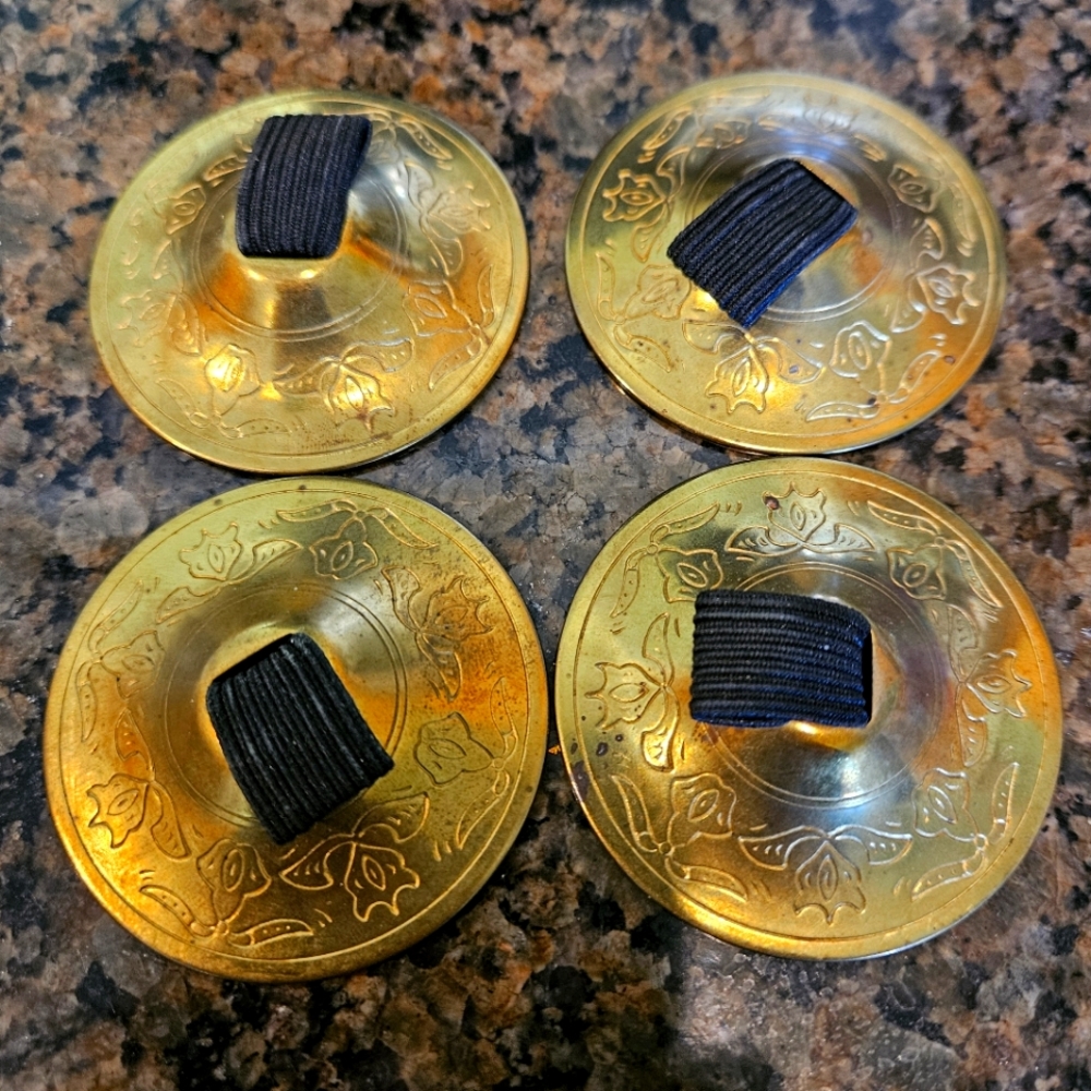 Set of Brass Bellydance Engraved Zills Finger Cymbals